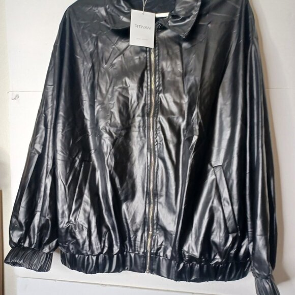 PITINAN Pleather Jacket Women Faux Leather Shacket Casual Long Sleeve Zip Up XL - Picture 1 of 6
